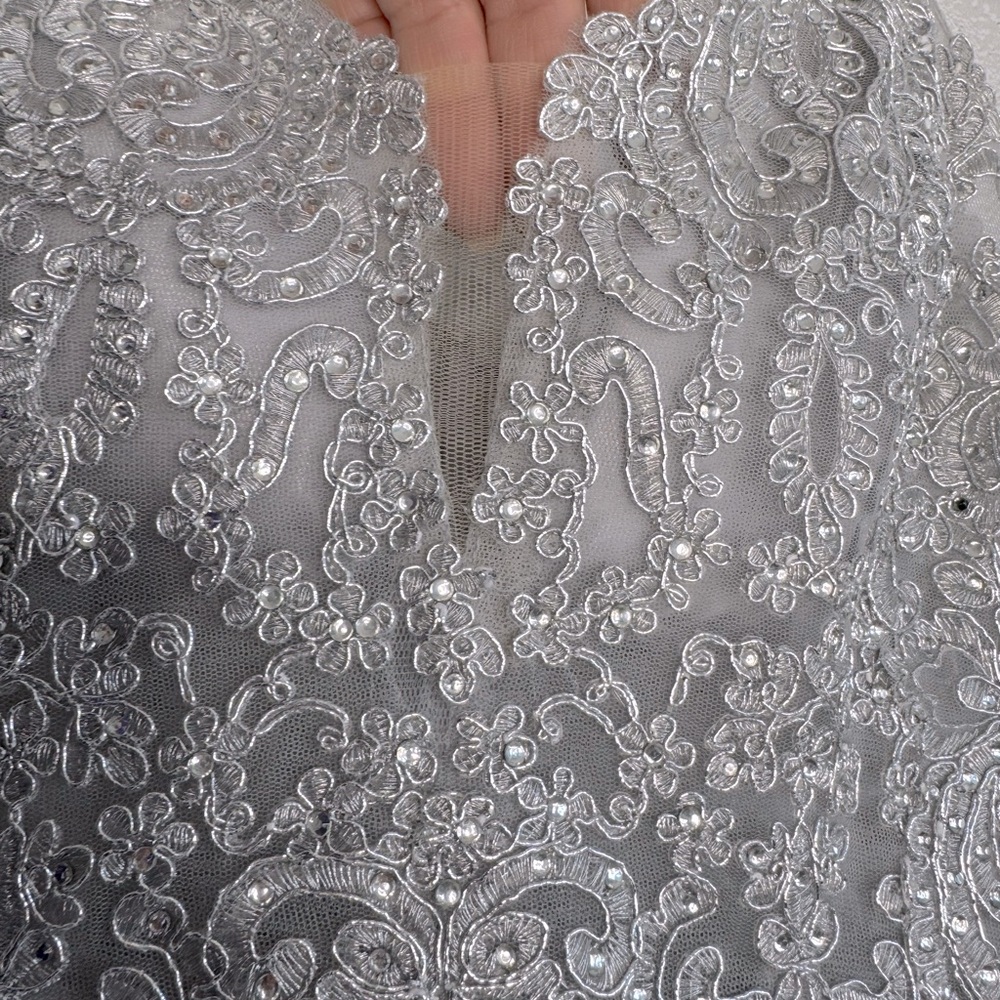 🩶 May Queen 🩶Gray Silver Embellished A-line Sleeveless Cocktail Dress Homecoming - Picture 11 of 16